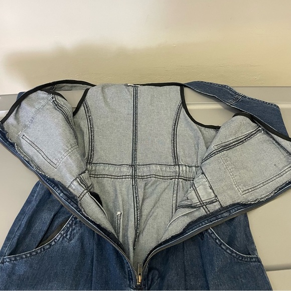 NWT Free People We The Free Cloud Nine Jumpsuit Cargo Large Denim Blue Relaxed - Picture 9 of 16